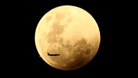 Pertama, fenomena gerhana bulan tampak di langit Sydney, Australia. Dalam foto juga terlihat sebuah pesawat yang terbang diantara bulan.