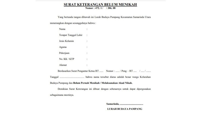 Contoh Surat Keterangan Belum Menikah Dan Cara Membua 