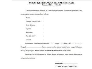 Contoh Surat Keterangan Belum Menikah dan Cara Membuatnya