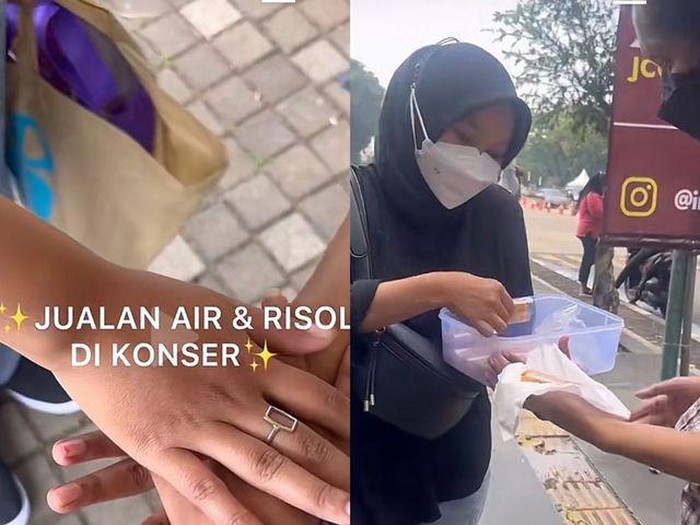 Unggahan viral di media sosial, wanita yang jualan risol dan air mineral di konser tuai pujian dari warganet. Unggahan viral di media sosial, wanita yang jualan risol dan air mineral di konser tuai pujian dari warganet.