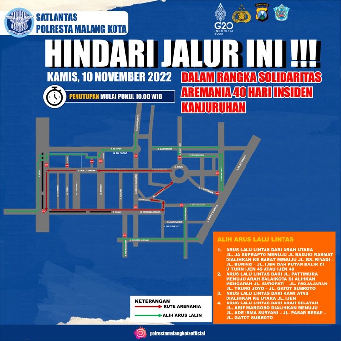 Catat Sejumlah Ruas Jalan Ditutup Karena Aksi Solidaritas 40 Hari Insiden Kanjuruhan