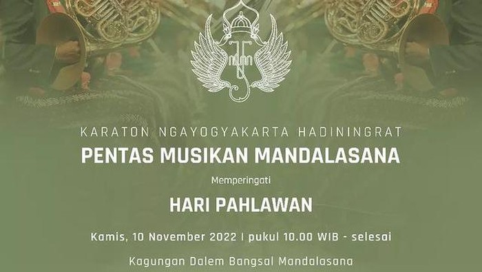 Keraton Jogja gelar Pentas Musikan Mandalasana memperingati Hari Pahlawan 10 November 2022.