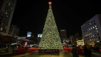 Pohon Natal Raksasa di San Francisco AS Mulai Kelap-kelip