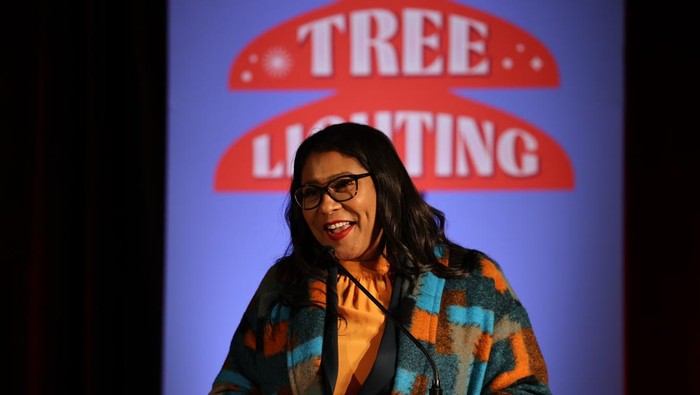 SAN FRANCISCO, CA - NOVEMBER 9: Macyâs 33rd Annual Great Tree Lighting ceremony is held at Union Square in San Francisco, California, United States on November 9, 2022. (Photo by Tayfun Coskun/Anadolu Agency via Getty Images)