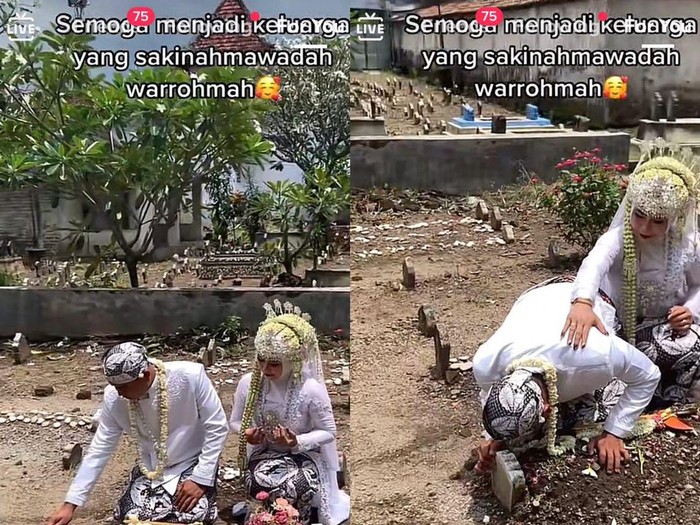 Unggahan pengantin pria viral ingin sesi foto pernikahan di makam ibunya, bikin warganet sedih dan terharu. Unggahan pengantin pria viral ingin sesi foto pernikahan di makam ibunya, bikin warganet sedih dan terharu.