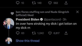 Akun palsu Presiden Joe Biden mengatakan hal yang tidak senonoh. Foto: (Twitter)