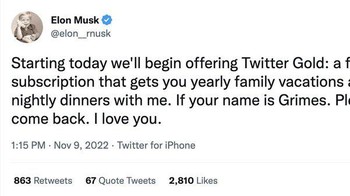 Bahkan Elon Musk tidak luput dari aksi merajalela ini. Ada akun palsu Elon Musk yang centang biru. Foto: (Twitter)