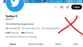 Tidak tanggung-tanggung, ada akun perusahaan Twitter yang palsu juga. Ditandai silang oleh netizen yang menemukannya. Foto: (Twitter)