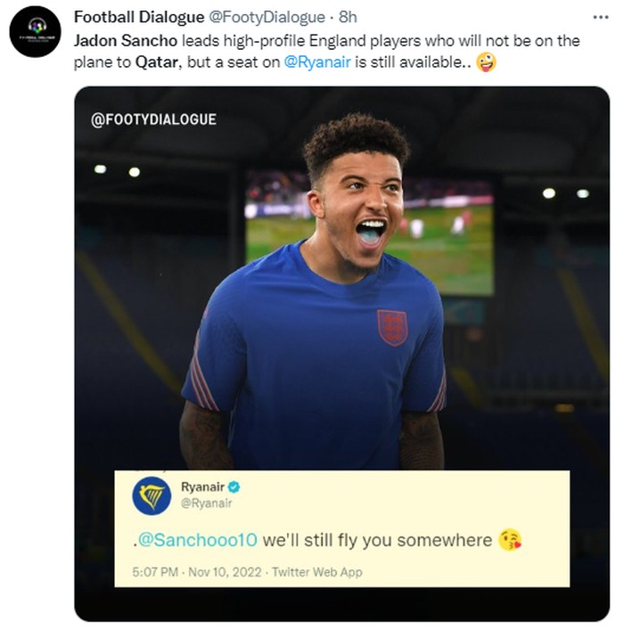 Meme Jadon Sancho tidak dipanggil ke skuad Inggris untuk Piala Dunia 2022.