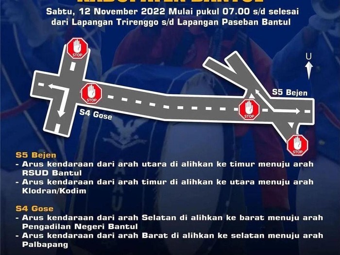 Pemberitahuan pengalihan arus lalu lintas di Bantul hari Sabtu (12/11/2022).