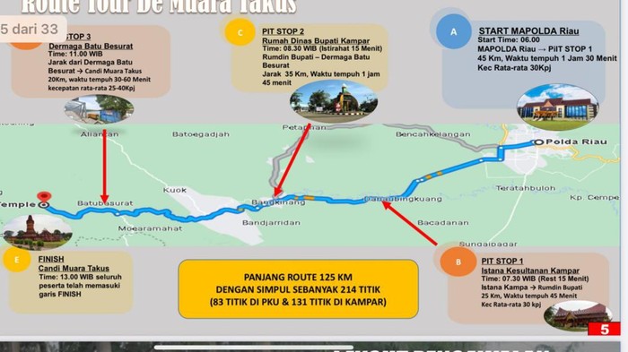 Rute Tour de Muara Takus dan sejumlah ruas jalan yang ditutup.