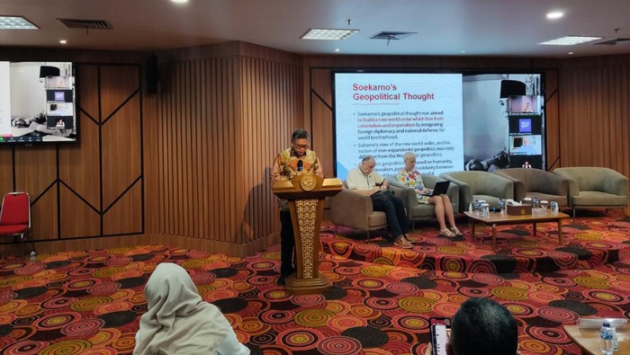 Sekjen PDIP Hasto Kristiyanto saat menjadi pembicara di Konferensi Bandung-Belgrade-Havana (Matius-detikcom)