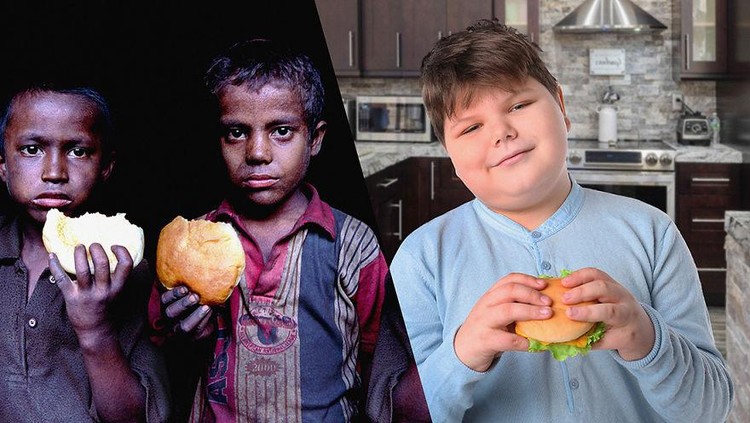 7 Kolase Foto Dua Kehidupan Anak-Anak yang Bikin Menyayat Hati Foto kolase dua pekerja anak yang sedang makan siang saat istirahat di pabrik tempat mereka bekerja di Dhaka, Bangladesh.
Foto Editorial: GMB Akash