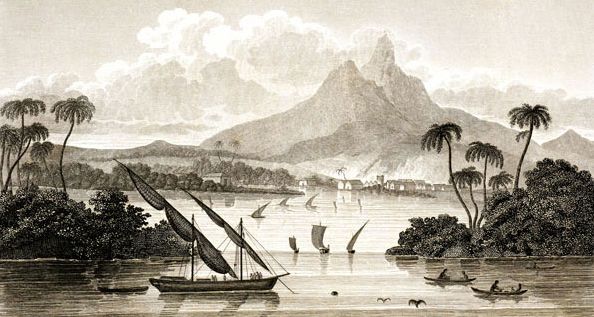 Lukisan Pelabuhan Black River, Poyais buatan pelukis dengan nama samaran Thomas Strangeways. Lukisan ini ditujukan untuk calon pemukim Poyais.