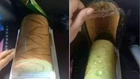 Beli roti gulung, dari tampilan luar kulitnya terlihat cantik dengan warna kecokelatan. Namun, saat kemasan dibuka, kulitnya justru menempel pada kemasannya. Foto: Instagram/Twitter