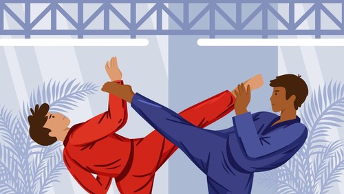 Iustrasi tangkisan dalam pencak silat.