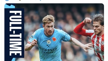 Akun City menyebut siang yang bikin frustrasi di Etihad setelah mereka dikalahkan Brentford 1-2. Foto: Twitter