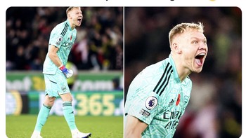 Ekspresi Aaron Ramsdale mewakili seluruh fans Arsenal saat ini. Foto: Twitter