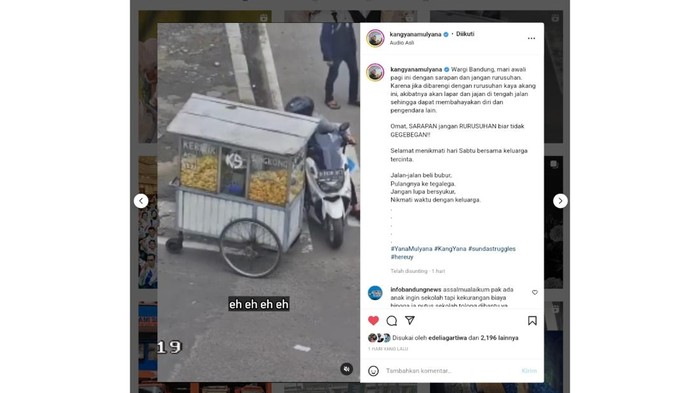 Unggahan Wali Kota Bandung Yana Mulyana saat menegur pelanggar lalu lintas.