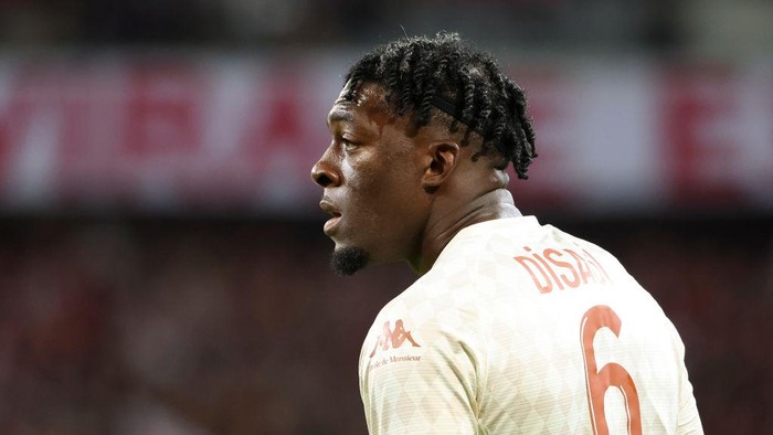 LILLE, FRANCE - OCTOBER 23: Axel Disasi of Monaco during the Ligue 1 match between Lille OSC (LOSC) and AS Monaco (ASM) at Stade Pierre-Mauroy on October 23, 2022 in Villeneuve dAscq near Lille, France. (Photo by Jean Catuffe/Getty Images)