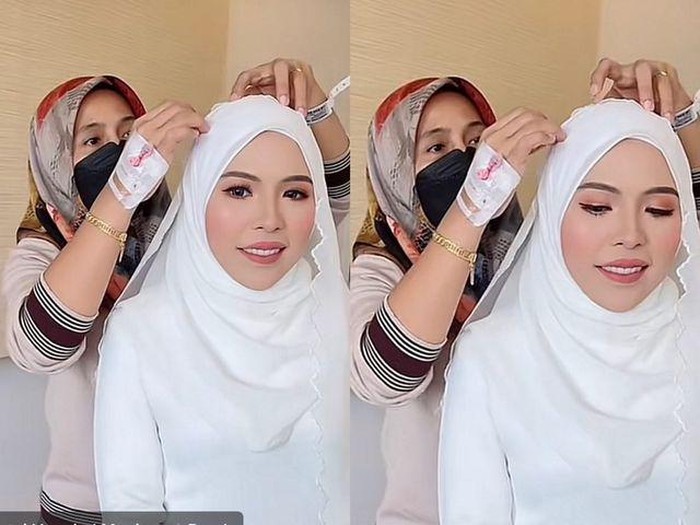 Beredar video viral pengantin wanita dirias di rumah sakit, ketika MUA sedang sakit dan masih pakai infus. Beredar video viral pengantin wanita dirias di rumah sakit, ketika MUA sedang sakit dan masih pakai infus.