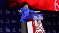 Chair B20 Indonesia Shinta Widjaja Kamdani saat menyampaikan welcome address pada Konferensi Tingkat Tinggi B20 (B20 Summit) Indonesia yang digelar di Bali, 13-14 November 2022.