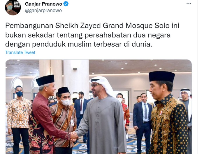 Ganjar Pranowo posting foto salaman dengan Presiden UEA Mohamed bin Zayed