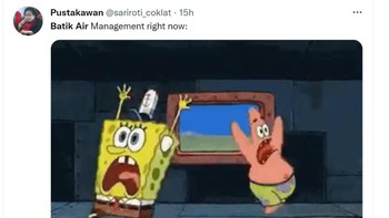 Meme Spongebob lagi untuk reaksi pihak maskapai usai Kaesang curhat soal kopernya di Twitter. Foto: Twitter