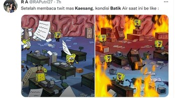 Meme Spongebob untuk menggambarkan suasana di kantor maskapai usai dapat laporan soal koper Kaesang. Foto: Twitter