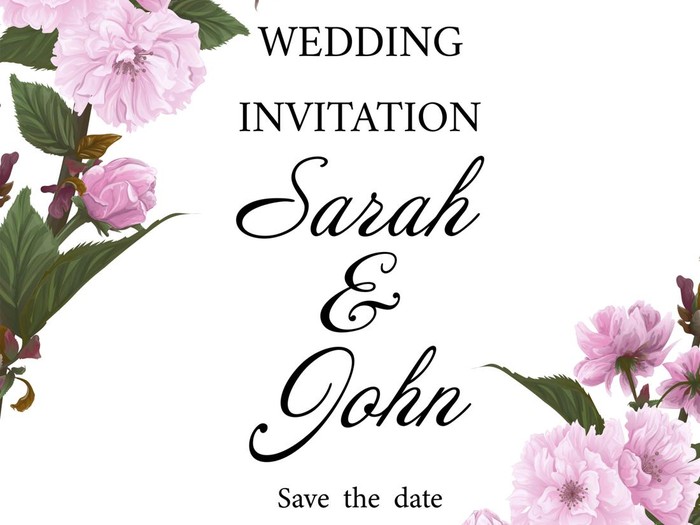 Undangan Pernikahan Wedding invitation with branch flowers cherry blossom. Sakura flowers, watercolor, isolated on white. Vector Watercolour.