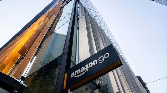 SEATTLE, WA - NOVEMBER 14: A sign for an Amazon Go retail store is seen at the Amazon.com Inc. headquarters on November 14, 2022 in Seattle, Washington. Large scale layoffs are expected at the tech giant this week. (Photo by David Ryder/Getty Images)