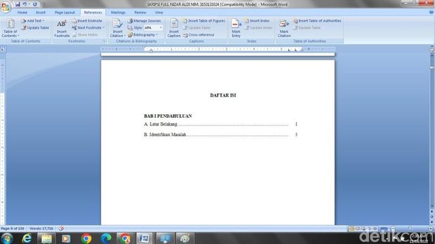 Cara membuat daftar isi otomatis di Microsoft Word.