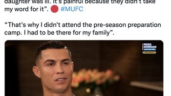 Salah satu poin penting dalam ruhat Ronaldo. Eksekutif di MU tidak terasa 100% percaya bahwa bayiku sakit. Menyakitkan karena mereka tidak percaya, katanya. Foto: Twitter