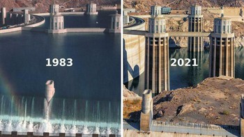 Kondisi Danau Mead 1983 vs 2021. Foto: Reddit via Boredpanda