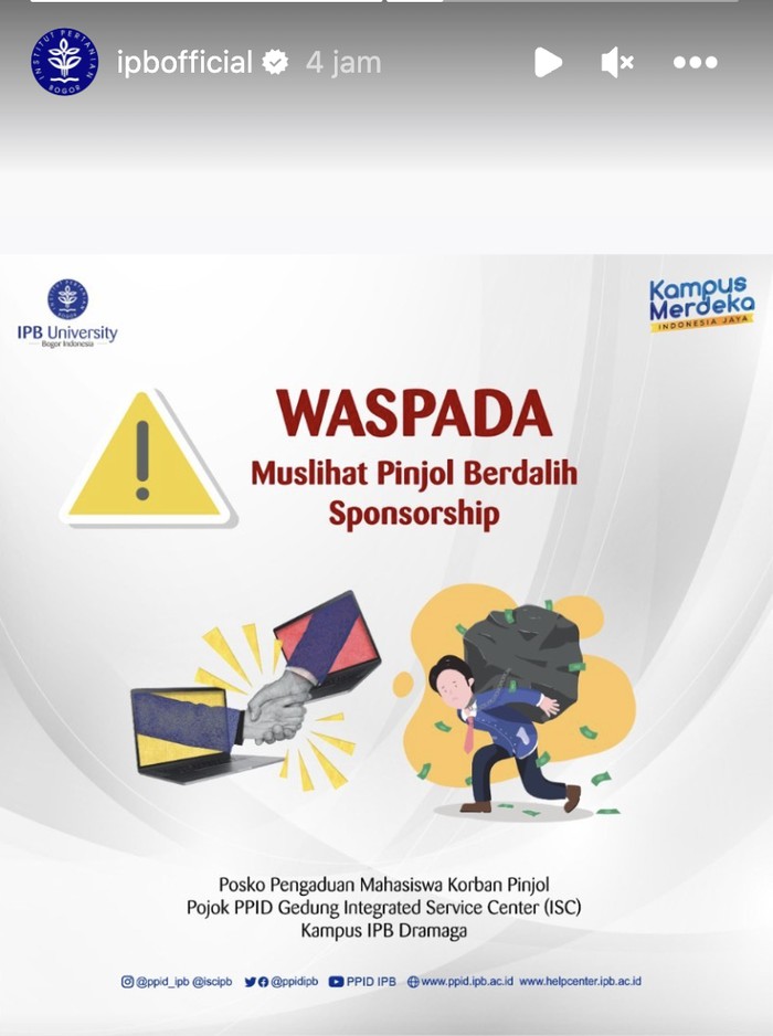 Imbauan IPB University soal pinjol (tangkapan layar IG story)