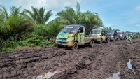 Sejak tiga hari terakhir jalan penghubung dua kecamatan atau jalan satu-satunya menuju Desa Sungai Sayang dan Air Hitam Laut di pesisir timur Provinsi Jambi itu terputus. Jalanan yang berlumpur ini disebabkan oleh tingginya intensitas hujan dalam beberapa pekan terakhir.