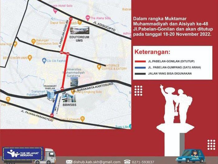 Rekayasa lalu lintas saat pelaksanaan Muktamar ke-48 Muhammadiyah dan Aisyiyah di Solo, 18-20 November 2022.
