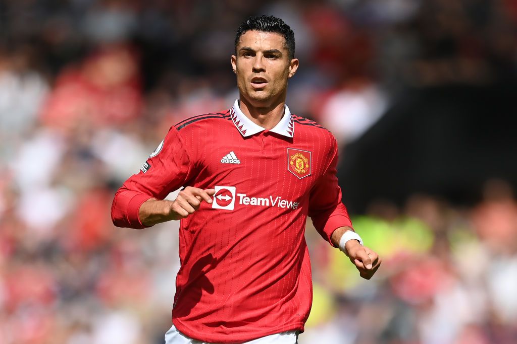 MANCHESTER, ENGLAND - AUGUST 07: Cristiano Ronaldo of Manchester United in action during the Premier League match between Manchester United and Brighton & Hove Albion at Old Trafford on August 07, 2022 in Manchester, England. (Photo by Michael Regan/Getty Images)