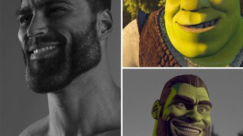 Manusia dan Shrek disatukan. Foto: Ai molodca