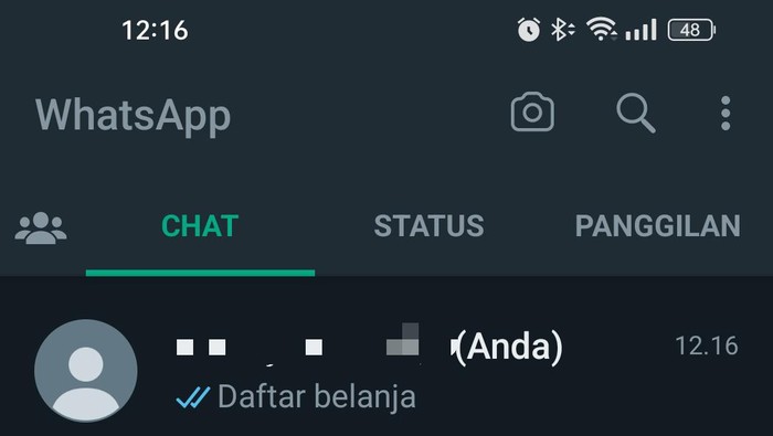 Fitur chat ke nomor sendiri di WhatsApp