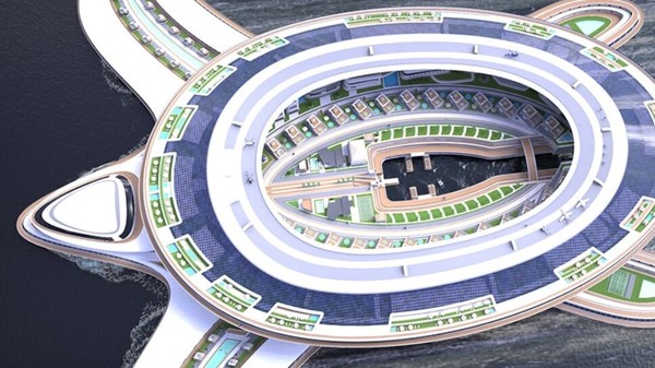 Kapal ini akan membentang sepanjang 550 meter dan memiliki lebar 610 meter dengan bentuk penyu raksasa. (Lazzarini Design)