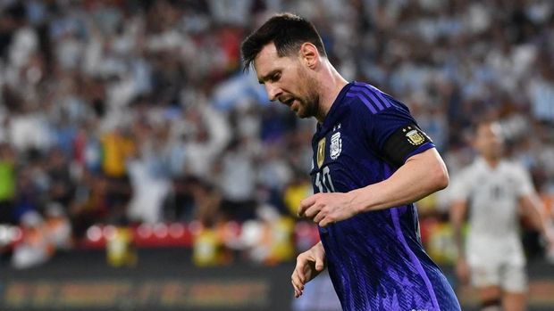 Argentina's forward Lionel Messi celebrates after scoring during the friendly football match between Argentina and the United Arab Emirates at the Mohammed Bin Zayed Stadium in Abu Dhabi, on November 16, 2022. (Photo by Ryan LIM / AFP) (Photo by RYAN LIM/AFP via Getty Images)