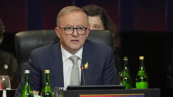 Australian Prime Minister Anthony Albanese attends the G20 leaders summit in Nusa Dua, Bali, Indonesia, Tuesday, Nov. 15, 2022. (AP Photo/Dita Alangkara, Pool)