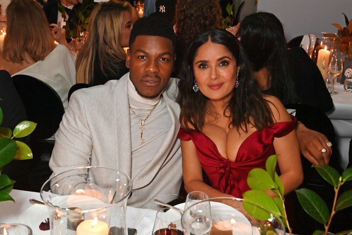 LONDON, ENGLAND - NOVEMBER 16: John Boyega and Salma Hayek attend the GQ Men Of The Year Awards in association with BOSS at The Mandarin Oriental Hyde Park on November 16, 2022 in London, England. (Photo by David M. Benett/Dave Benett/Getty Images)
