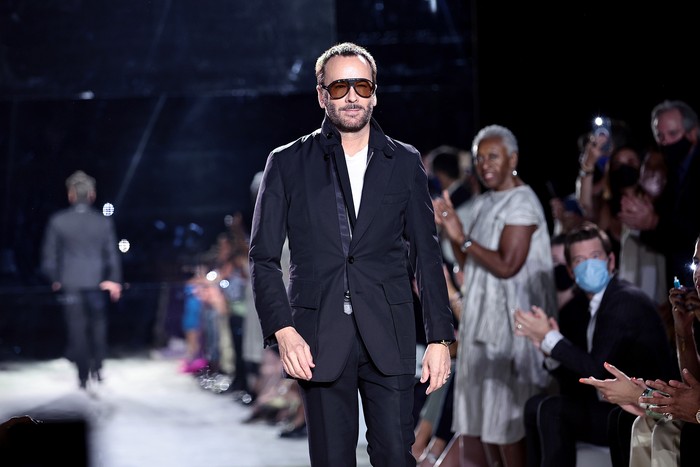 Tom Ford NEW YORK, NEW YORK - SEPTEMBER 12: Designer Tom Ford walks the runway for Tom Ford during NYFW: The Shows at David H. Koch Theater, Lincoln Center on September 12, 2021 in New York City. (Photo by Dimitrios Kambouris/Getty Images)