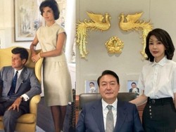 Selain gaya busana, Kim Keon-hee juga disebut suka meniru pose Jackie O ketika menemani suami bekerja. Foto: Youtube