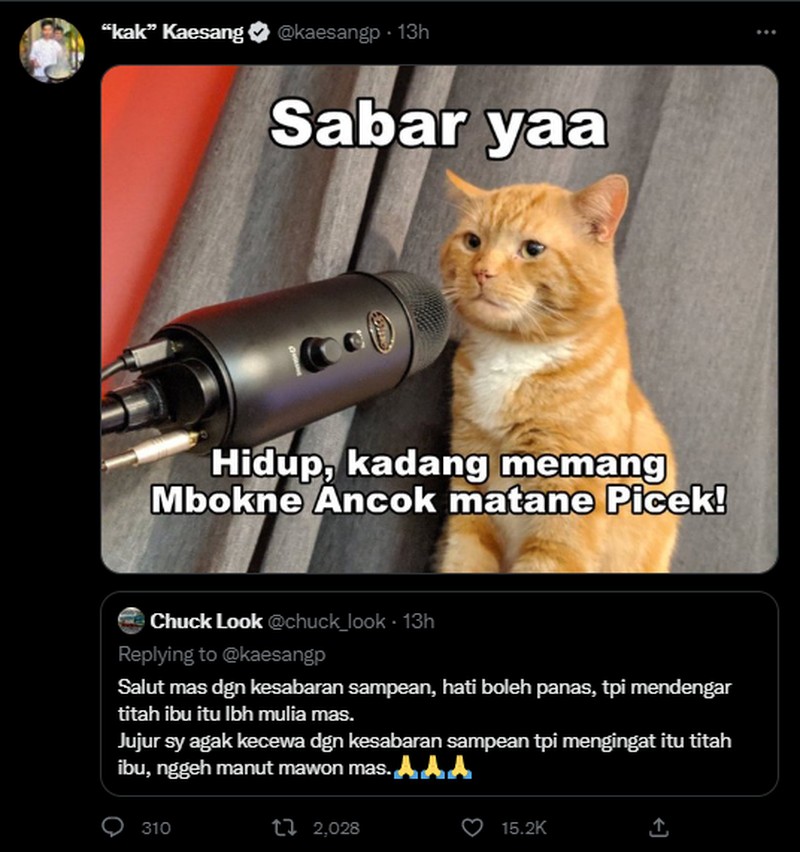 Kaesang Pangarep baru saja melontarkan beragam meme lucu ke netizen di Twitter. Hal ini sontak membuatnya mendapatkan beberapa follower baru.