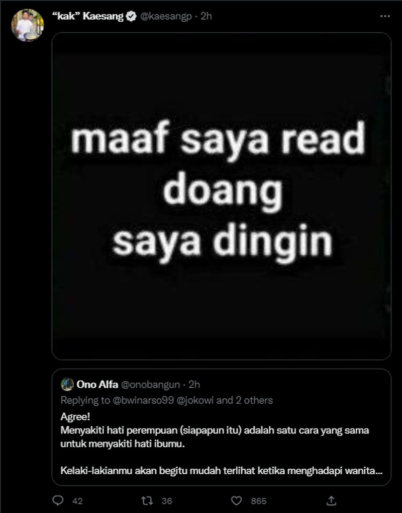 Kaesang Pangarep baru saja melontarkan beragam meme lucu ke netizen di Twitter. Hal ini sontak membuatnya mendapatkan beberapa follower baru.