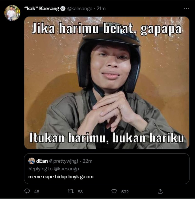 Kaesang Pangarep baru saja melontarkan beragam meme lucu ke netizen di Twitter. Hal ini sontak membuatnya mendapatkan beberapa follower baru.