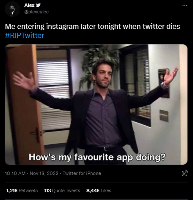 Tagar #RIPTwitter Trending, Deretan Meme Lucu Hadir Ratusan karyawan Twitter mengundurkan diri, tagar #RIPTwitter pun trending di Twitter. Berikut kumpulan meme lucu yang menyertai di dalamnya.